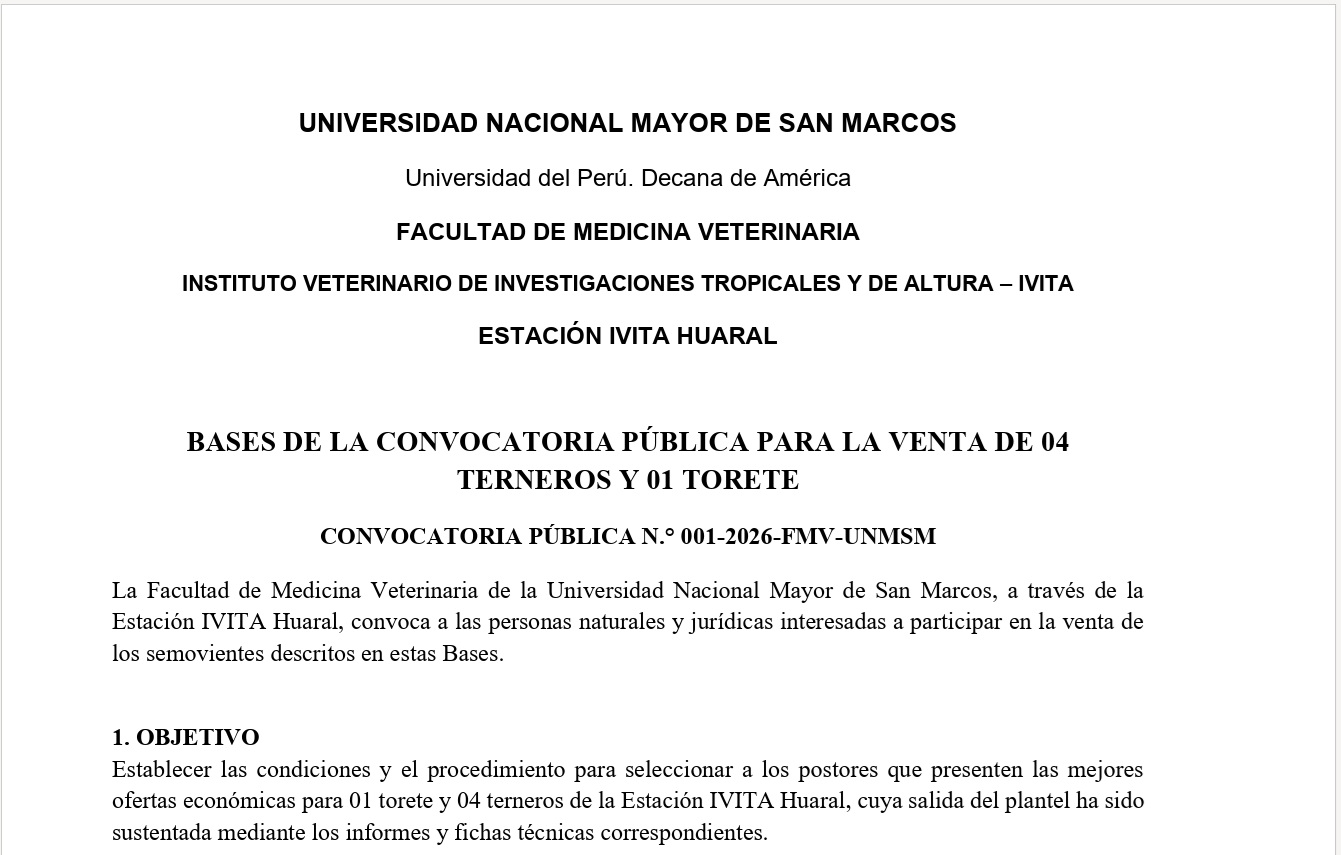 BASES DE LA CONVOCATORIA PÚBLICA PARA LA VENTA DE 04 TERNEROS Y 01 TORETE