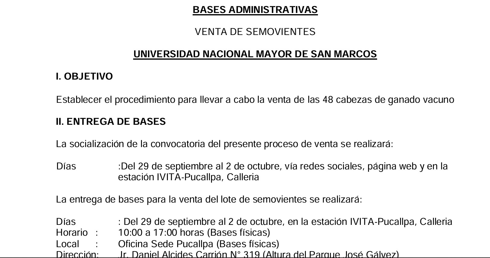 VENTA DE SEMOVIENTES - BASES ADMINISTRATIVAS