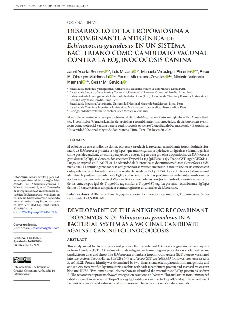 DESARROLLO DE LA TROPOMIOSINA A RECOMBINANTE ANTIGENICA