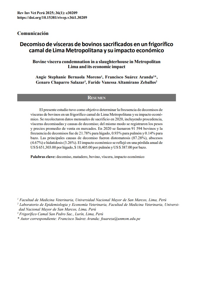 Decomiso de visceras de bovinos sacrificados en un frigorifico