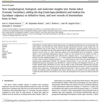 New morphological, biological, and molecular insights into Taenia talicei (Cestoda Taeniidae)