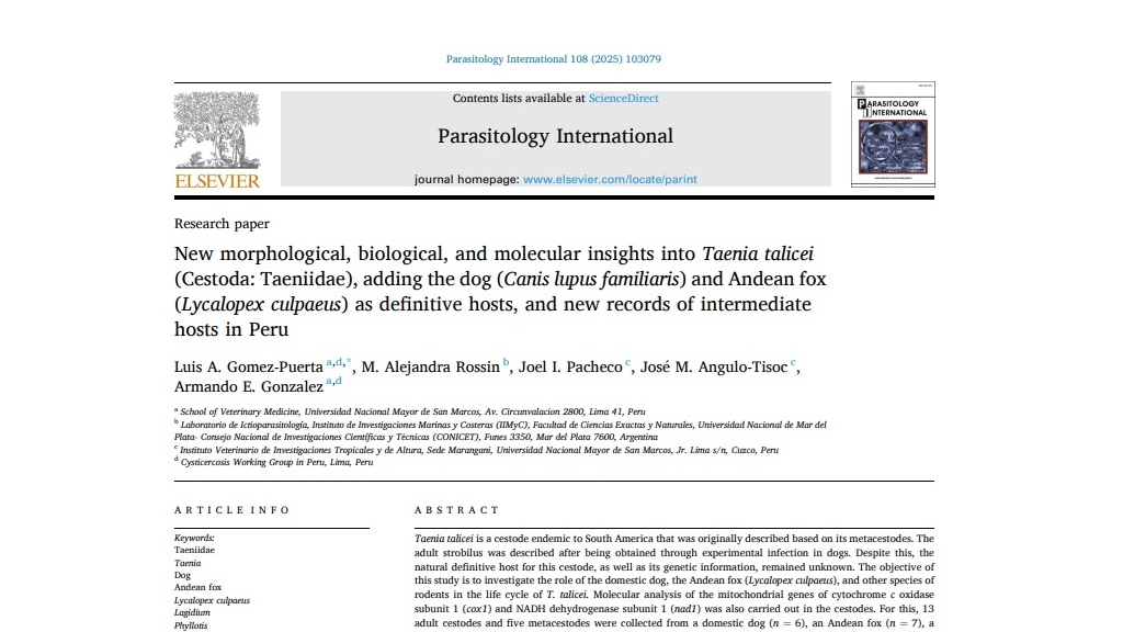New morphological, biological, and molecular insights into Taenia talicei (Cestoda Taeniidae)