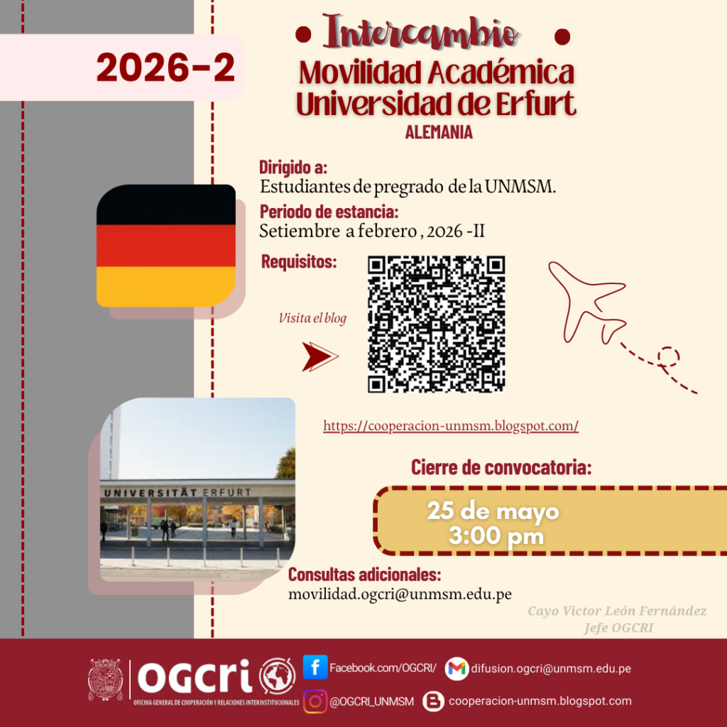 Intercambio pregrado Alemania Universidad de Erfurt 2026-2