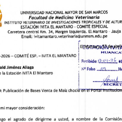La Facultad de Medicina Veterinaria de la UNMSM informa la segunda convocatoria para la venta de maíz choclo.