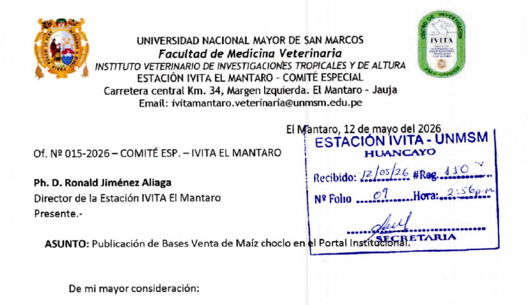 QUINTA CONVOCATORIA PÚBLICA – BASES DEL CONCURSO DE VENTA DE MAIZ CHOCLO DE LA ESTACION IVITA EL MANTARO