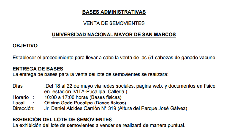 Venta de cabezas de ganado vacuno